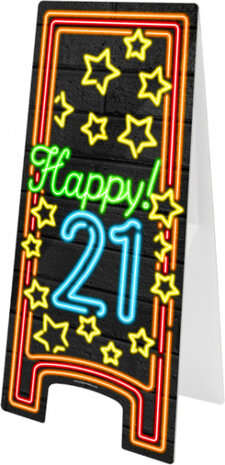 waarschuwingsbord Happy 21! neon 58 cm zwart