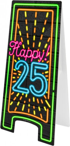 waarschuwingsbord Happy 25! neon 58 cm zwart