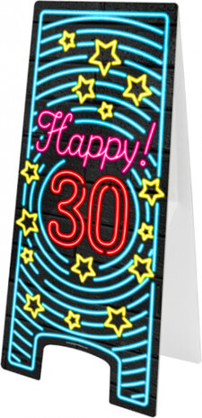 waarschuwingsbord Happy! 30 neon 58 cm zwart