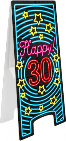 waarschuwingsbord Happy! 30 neon 58 cm zwart