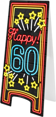 waarschuwingsbord Happy! 60 neon 58 cm zwart