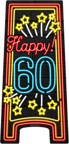 waarschuwingsbord Happy! 60 neon 58 cm zwart
