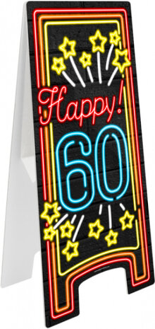 waarschuwingsbord Happy! 60 neon 58 cm zwart