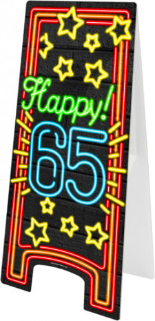 waarschuwingsbord Happy! 65 neon 58 cm zwart