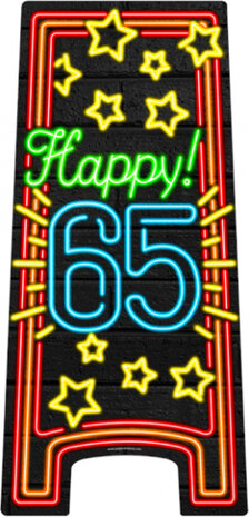 waarschuwingsbord Happy! 65 neon 58 cm zwart