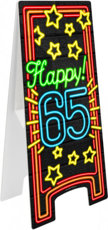 waarschuwingsbord Happy! 65 neon 58 cm zwart