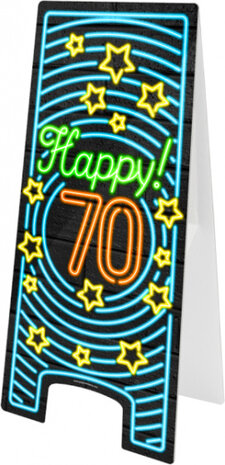 waarschuwingsbord Happy! 70 neon 58 cm zwart