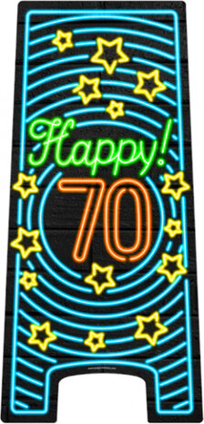 waarschuwingsbord Happy! 70 neon 58 cm zwart