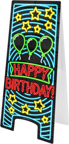 waarschuwingsbord Happy birthday neon 58 cm zwart