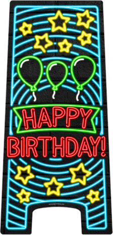 waarschuwingsbord Happy birthday neon 58 cm zwart