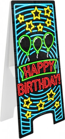 waarschuwingsbord Happy birthday neon 58 cm zwart