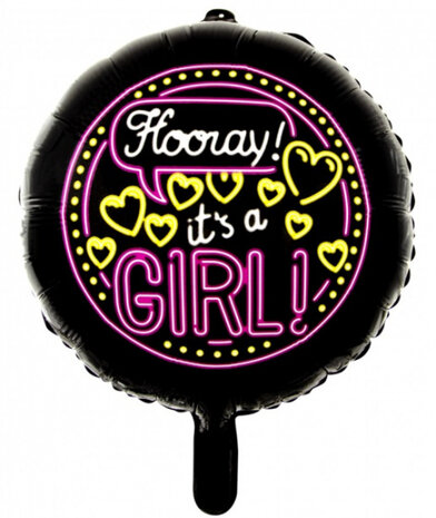 folieballon it&#039;s a girl rond 46 cm zwart/roze
