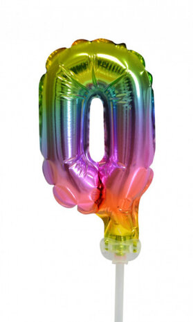 cijferballon 0 taarttopper 13 cm folie regenboog