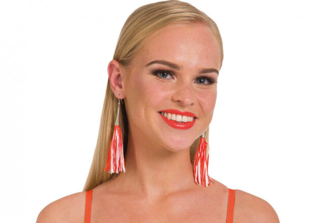 oorbellen Holland dames 7 cm polyester oranje/wit