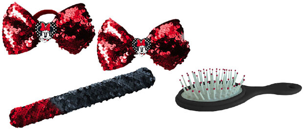 cadeauset borstel Minnie Mouse zwart/rood 4-delig