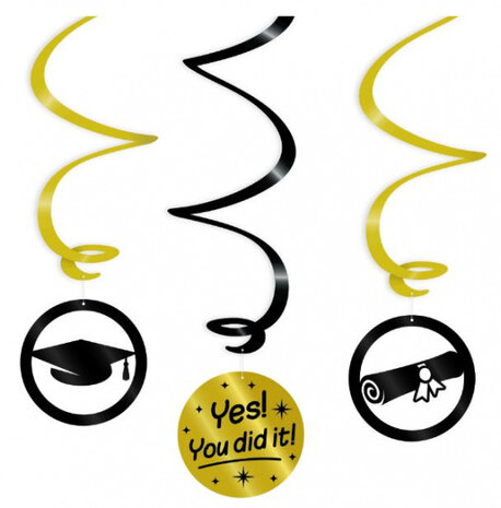hangdecoratie Geslaagd 15 cm papier goud 3-delig