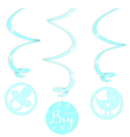 hangdecoratie Boy 15 cm papier blauw 3-delig