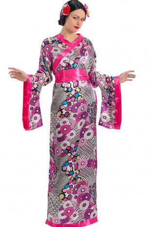 verkleedjurk Geisha dames satijn roze mt M/L