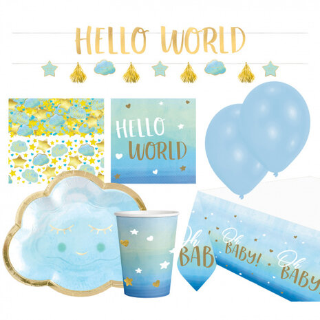 feestset Hello World Boy papier blauw 46-delig