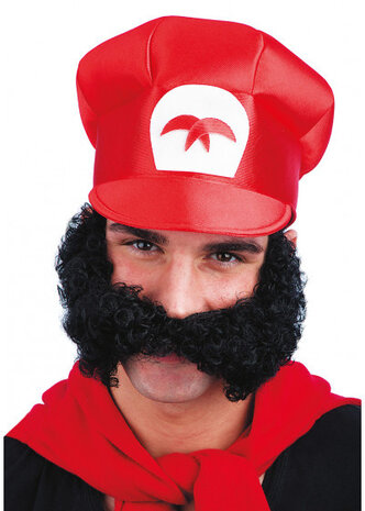 snor mario heren 30 cm synthetisch zwart