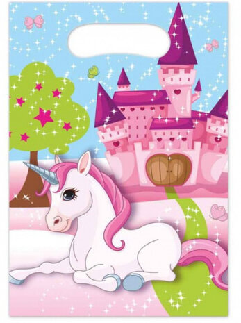 uitdeelzakjes Unicorn meisjes 23 x 17 cm roze 6 stuks