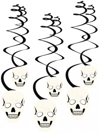 decoratiespiralen Skulls 60 cm papier zwart/wit 6 stuks