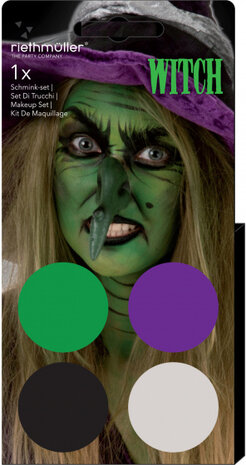 schminkset Heks zwart/groen/paars/wit 5-delig