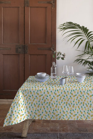 tafelkleed Samba 130 x 170 cm PVC wit/geel/groen