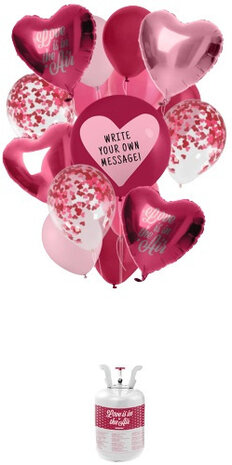 heliumtank Balloongaz Love rood/roze 16 stuks