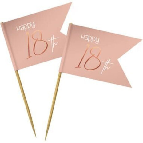 cocktailprikkers 18 jaar 6,5 cm bamboe zalmroze 36 stuks