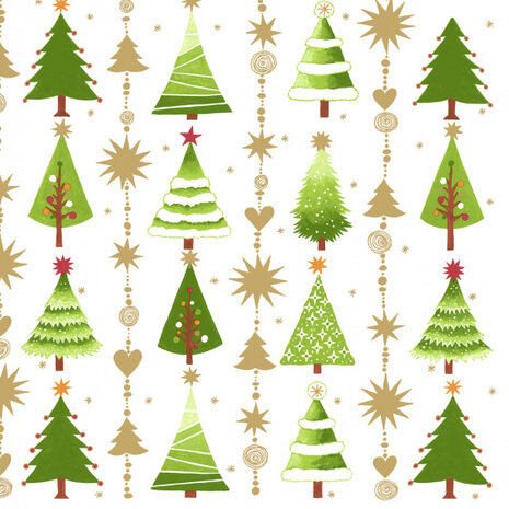servetten Fine Little Trees 3-laags 33 cm papier wit/groen