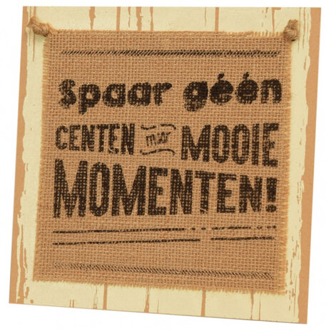 bordje spaar geen centen 20 cm hout naturel