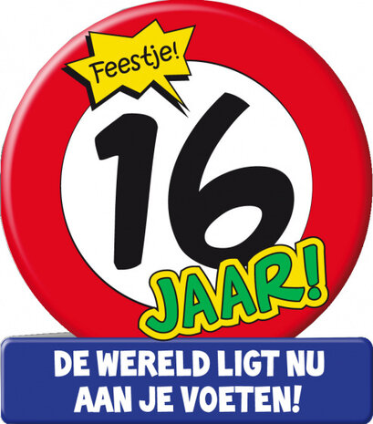 wenskaart 16 jaar verkeersbord 14 x 16 cm karton