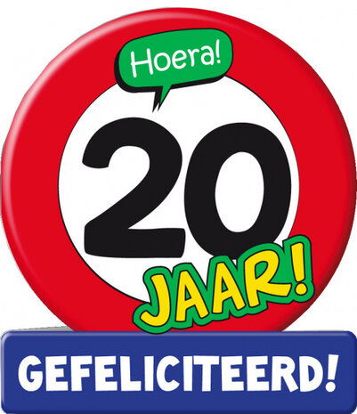 wenskaart 20 jaar verkeersbord 14 x 16 cm karton