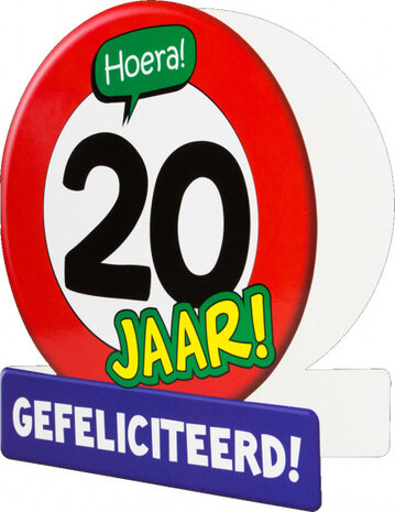 wenskaart 20 jaar verkeersbord 14 x 16 cm karton