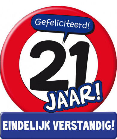 wenskaart 21 jaar verkeersbord 14 x 16 cm karton