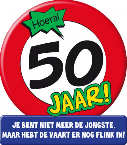 wenskaart 50 jaar verkeersbord 14 x 16 cm karton