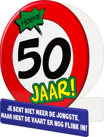 wenskaart 50 jaar verkeersbord 14 x 16 cm karton