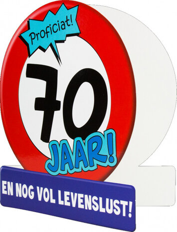 wenskaart 70 jaar verkeersbord 14 x 16 cm karton