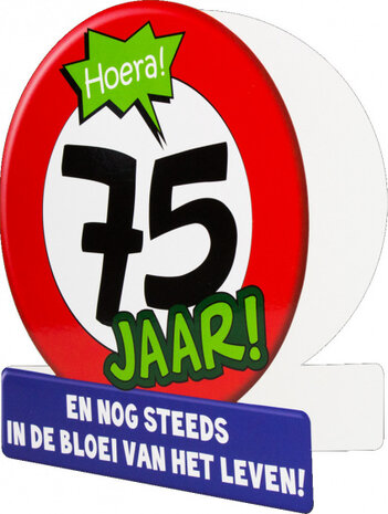 wenskaart 75 jaar verkeersbord 14 x 16 cm karton