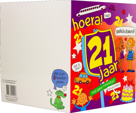 wenskaart 21 jaar cartoon 14 x 16 cm karton