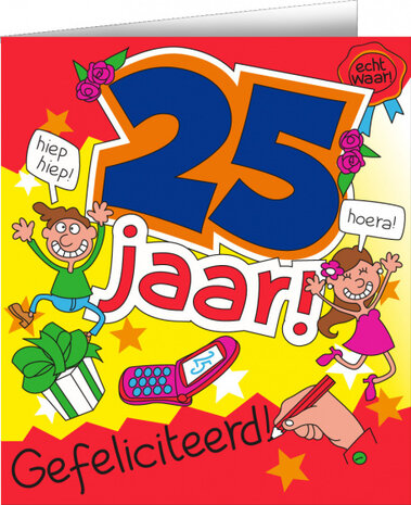 wenskaart 25 jaar cartoon 14 x 16 cm karton