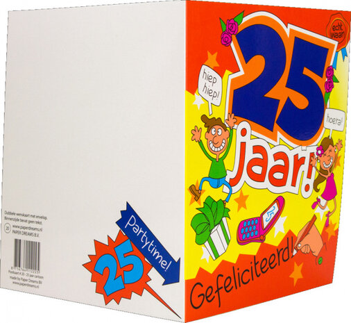 wenskaart 25 jaar cartoon 14 x 16 cm karton