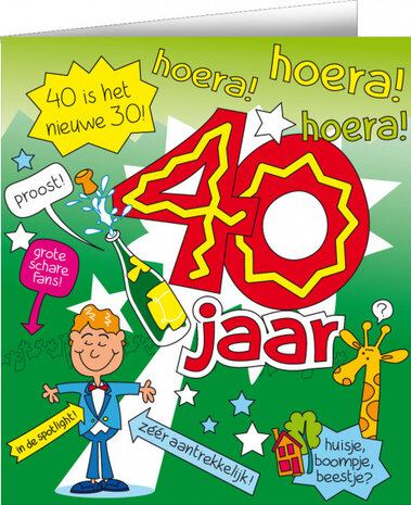 wenskaart 40 jaar cartoon heren 14 x 16 cm