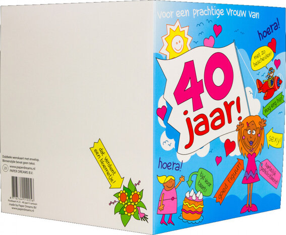 wenskaart 40 jaar cartoon dames 14 x 16 cm