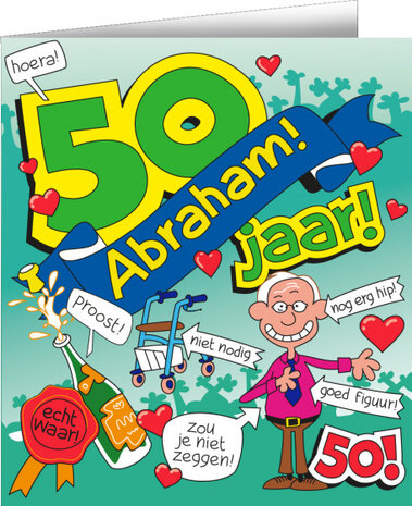 wenskaart Abraham cartoon heren 14 x 16 cm