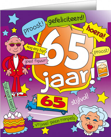 wenskaart 65 jaar cartoon 14 x 16 cm karton