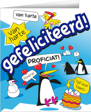 wenskaart pingu&iuml;ns cartoon 14 x 16 cm karton