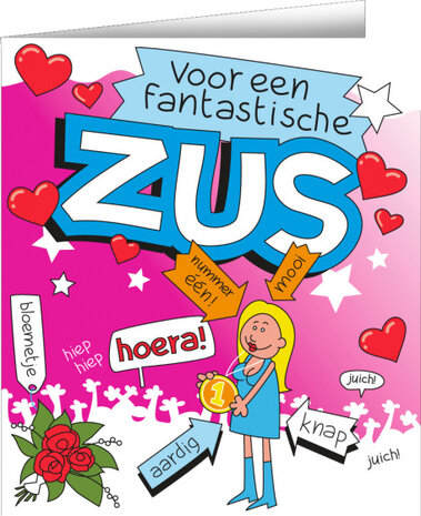 wenskaart zus cartoon dames 14 x 16 cm karton