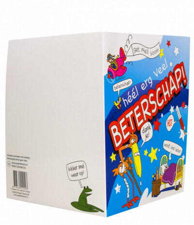 wenskaart beterschap cartoon 14 x 16 cm karton